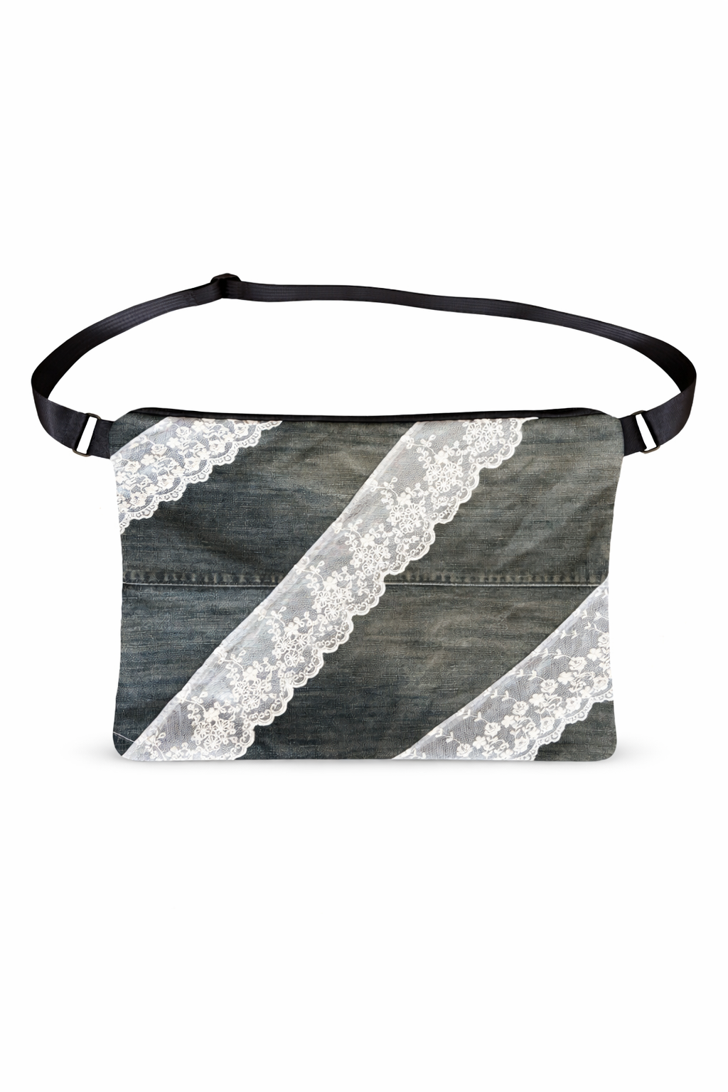 Tasche, Umhängetasche, Cross Body Bag Jeans mit Spitze, Upcycling